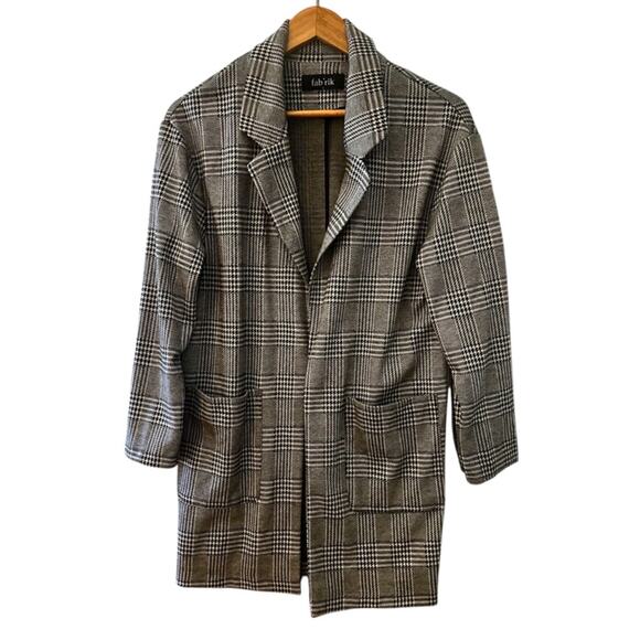 Fabrik Open Front Gilmore Plaid Coat Gray Size S - Picture 2 of 5